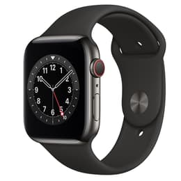 Apple Watch Series 6 (2020) GPS + Cellular 44 mm - Rostfreier Stahl Graphit - Sportarmband Schwarz