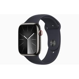 Apple Watch Series 9 (2023) GPS + Cellular 45 mm - Rostfreier Stahl Graphit - Sportarmband Schwarz